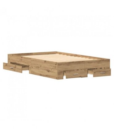 vidaXL Bed Frame with Drawer Artisan Oak 120 x 190 cm Engineered Wood