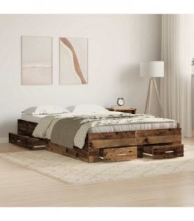 vidaXL Bed Frame with Drawer Old Wood 120 x 190 cm Engineered Wood