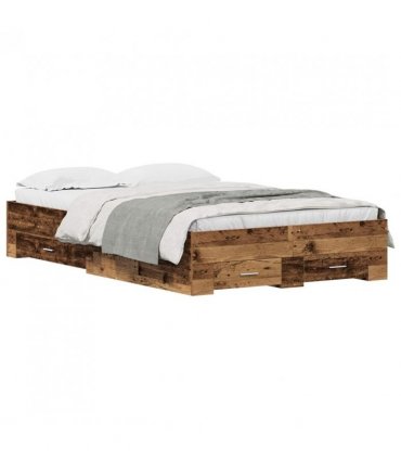 vidaXL Bed Frame with Drawer Old Wood 120 x 190 cm Engineered Wood