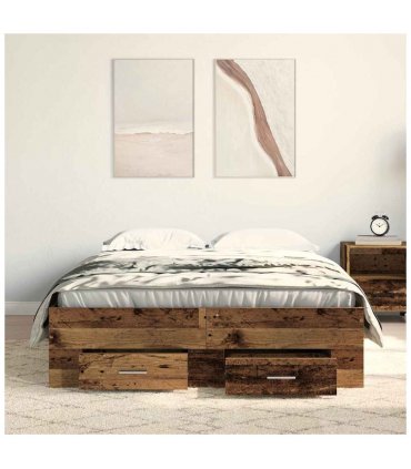 vidaXL Bed Frame with Drawer Old Wood 120 x 190 cm Engineered Wood