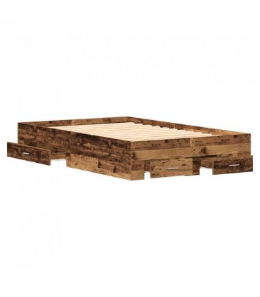 vidaXL Bed Frame with Drawer Old Wood 120 x 190 cm Engineered Wood