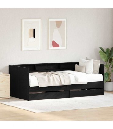 vidaXL Daybed with Headboard Black Oak 90 x 200 cm Engineered Wood