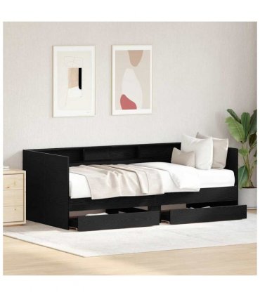 vidaXL Daybed with Headboard Black Oak 90 x 200 cm Engineered Wood