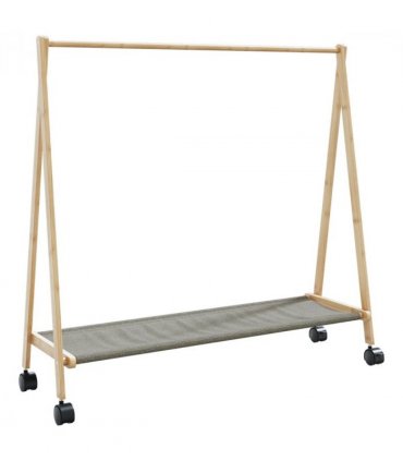 vidaXL Clothes Rack | Bamboo | Varnished Finish | 106 x 34 x 106.5 cm | Foldable — Model: with wheels