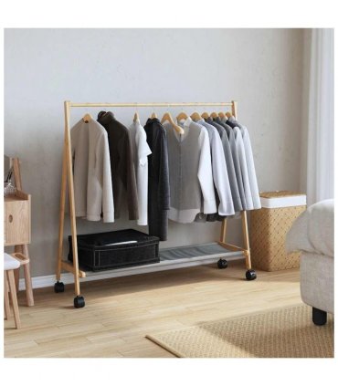 vidaXL Clothes Rack | Bamboo | Varnished Finish | 106 x 34 x 106.5 cm | Foldable — Model: with wheels