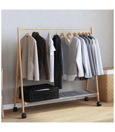 vidaXL Clothes Rack | Bamboo | Varnished Finish | 106 x 34 x 106.5 cm | Foldable — Model: with wheels
