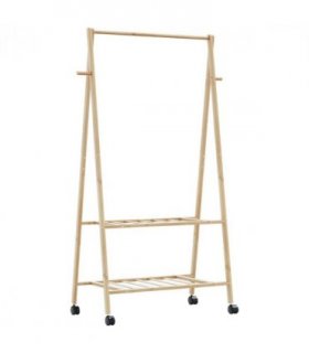 vidaXL Clothes Rack with Shelves and Wheels 96x45.5x155.5 cm Bamboo — Size: 96 cm, Model: with wheels