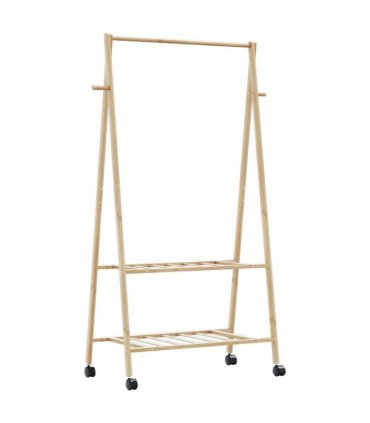 vidaXL Clothes Rack with Shelves and Wheels 96x45.5x155.5 cm Bamboo — Size: 96 cm, Model: with wheels