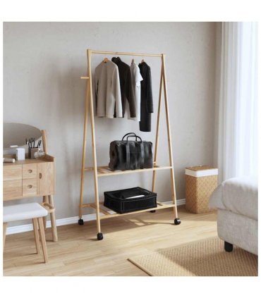 vidaXL Clothes Rack with Shelves and Wheels 96x45.5x155.5 cm Bamboo — Size: 96 cm, Model: with wheels