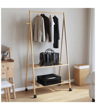 vidaXL Clothes Rack with Shelves and Wheels 96x45.5x155.5 cm Bamboo — Size: 96 cm, Model: with wheels