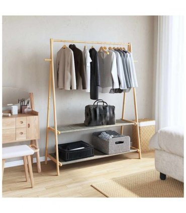 vidaXL Clothes Rack with Shelves 132x45.5x150.5 cm Bamboo — Size: 132 cm, Model: without wheels