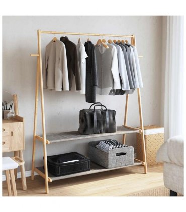 vidaXL Clothes Rack with Shelves 132x45.5x150.5 cm Bamboo — Size: 132 cm, Model: without wheels