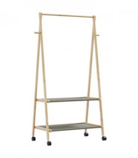 vidaXL Clothes Rack with Shelves and Wheels 96x45.5x155.5 cm Bamboo — Size: 96 cm, Model: with wheels — V0671983750