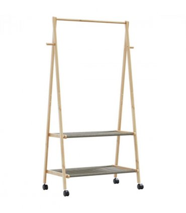 vidaXL Clothes Rack with Shelves and Wheels 96x45.5x155.5 cm Bamboo — Size: 96 cm, Model: with wheels — V0671983750