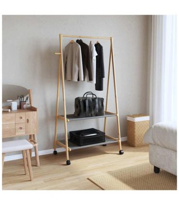 vidaXL Clothes Rack with Shelves and Wheels 96x45.5x155.5 cm Bamboo — Size: 96 cm, Model: with wheels — V0671983750