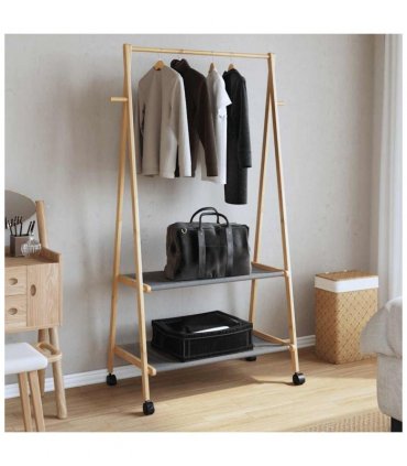 vidaXL Clothes Rack with Shelves and Wheels 96x45.5x155.5 cm Bamboo — Size: 96 cm, Model: with wheels — V0671983750