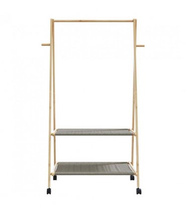 vidaXL Clothes Rack with Shelves and Wheels 96x45.5x155.5 cm Bamboo — Size: 96 cm, Model: with wheels — V0671983750