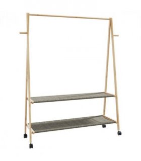 vidaXL Clothes Rack with Shelves and Wheels 132x45.5x155.5 cm Bamboo — Size: 132 cm, Model: with wheels