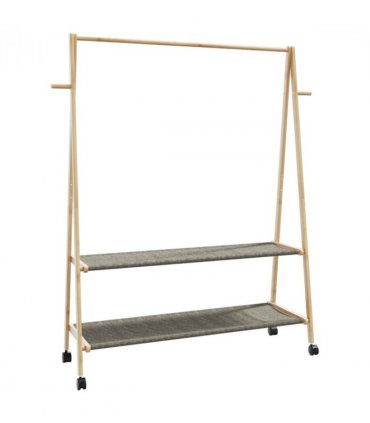 vidaXL Clothes Rack with Shelves and Wheels 132x45.5x155.5 cm Bamboo — Size: 132 cm, Model: with wheels