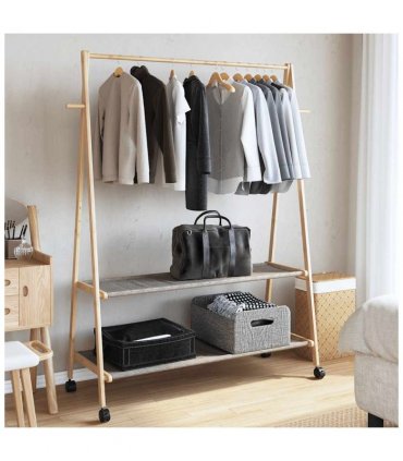 vidaXL Clothes Rack with Shelves and Wheels 132x45.5x155.5 cm Bamboo — Size: 132 cm, Model: with wheels