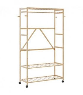 vidaXL Clothes Rack with Shelves and Wheels 110x40x180 cm Bamboo — Size: 110 cm, Model: with wheels