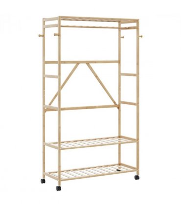 vidaXL Clothes Rack with Shelves and Wheels 110x40x180 cm Bamboo — Size: 110 cm, Model: with wheels