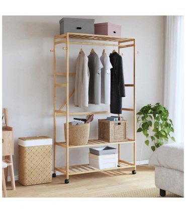 vidaXL Clothes Rack with Shelves and Wheels 110x40x180 cm Bamboo — Size: 110 cm, Model: with wheels