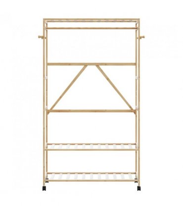 vidaXL Clothes Rack with Shelves and Wheels 110x40x180 cm Bamboo — Size: 110 cm, Model: with wheels