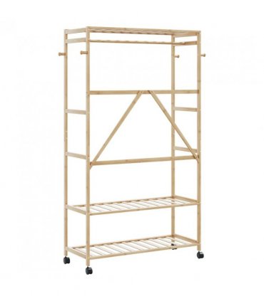 vidaXL Clothes Rack with Shelves and Wheels 110x40x180 cm Bamboo — Size: 110 cm, Model: with wheels