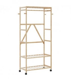 vidaXL Clothes Rack with Shelves and Wheels 90x40x179.5 cm Bamboo — Size: 90 cm, Model: with wheels