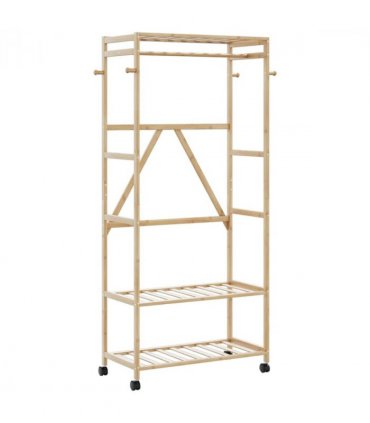vidaXL Clothes Rack with Shelves and Wheels 90x40x179.5 cm Bamboo — Size: 90 cm, Model: with wheels