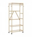 vidaXL Clothes Rack with Shelves and Wheels 90x40x179.5 cm Bamboo — Size: 90 cm, Model: with wheels