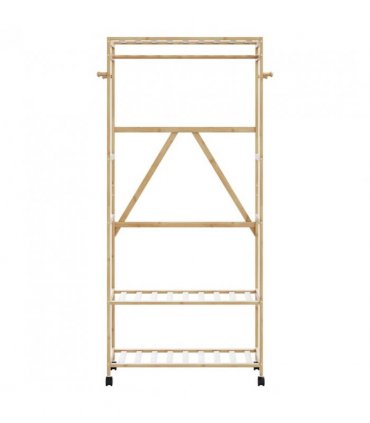 vidaXL Clothes Rack with Shelves and Wheels 90x40x179.5 cm Bamboo — Size: 90 cm, Model: with wheels