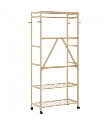 vidaXL Clothes Rack with Shelves and Wheels 90x40x179.5 cm Bamboo — Size: 90 cm, Model: with wheels
