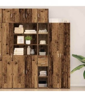 vidaXL Storage Cabinet with Drawer 2 pcs Old Wood 30 x 42.5 x 225 cm