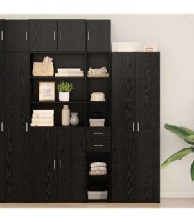 vidaXL Storage Cabinet with Drawer 2 pcs Black Oak 30 x 42.5 x 225 cm