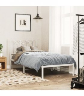 vidaXL Metal Bed Frame without Mattress with Headboard White 90x200cm — Size: 90 x 200 cm — V0671983846