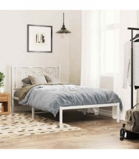 vidaXL Bed Frame | White | Steel | 100x200 cm | Modern | Single Bed — Size: 100 x 200 cm, Model: with headboard