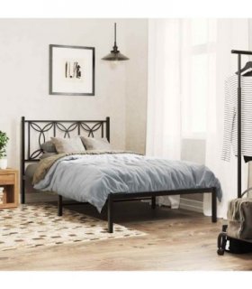 vidaXL Bed Frame | Black | Steel | Single | Bed Frame | Rectangular | Modern — Size: 100 x 200 cm, Model: with headboard