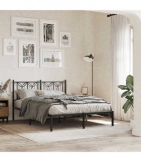 vidaXL Bed Frame | Black | Steel | Double | Bed Frame | Rectangular | Modern — Size: 140 x 190 cm, Model: with headboard