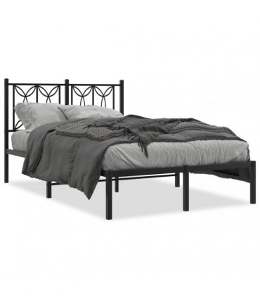 vidaXL Metal Bed Frame without Mattress with Headboard Black 120x190cm — Size: 120 x 190 cm — V0671983869