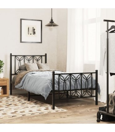 vidaXL Metal Bed Frame without Mattress with Footboard Blac — Size: 75 x 190 cm, Model: with headboard & footboard — V0671983883