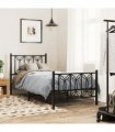 vidaXL Metal Bed Frame without Mattress with Footboard Blac — Size: 75 x 190 cm, Model: with headboard & footboard — V0671983883
