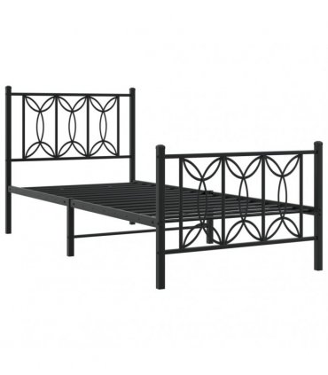 vidaXL Metal Bed Frame without Mattress with Footboard Blac — Size: 75 x 190 cm, Model: with headboard & footboard — V0671983883
