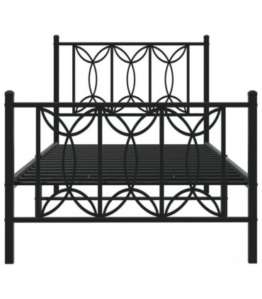 vidaXL Metal Bed Frame without Mattress with Footboard Blac — Size: 75 x 190 cm, Model: with headboard & footboard — V0671983883