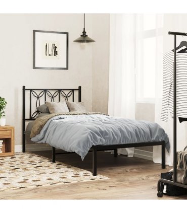 vidaXL Metal Bed Frame without Mattress with Headboard Black 80x200cm — Size: 80 x 200 cm — V0671983884