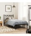 vidaXL Metal Bed Frame without Mattress with Headboard Black 80x200cm — Size: 80 x 200 cm — V0671983884