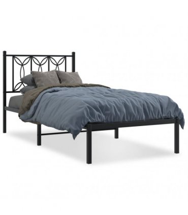 vidaXL Metal Bed Frame without Mattress with Headboard Black 80x200cm — Size: 80 x 200 cm — V0671983884