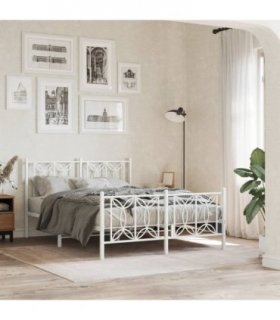 vidaXL Metal Bed Frame without Mattress with Footboard Whi — Size: 140 x 200 cm, Model: with headboard & footboard — V0671983885
