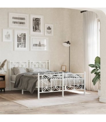 vidaXL Metal Bed Frame without Mattress with Footboard Whi — Size: 140 x 200 cm, Model: with headboard & footboard — V0671983885